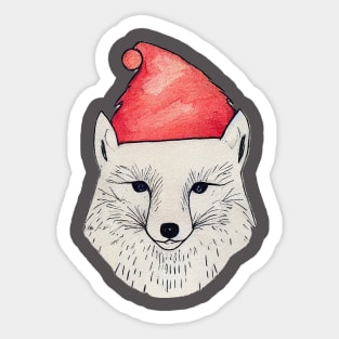 Arctic Fox Wearing a Christmas Hat Sticker